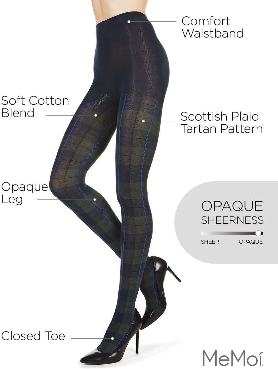 MeMoi Glasgow Plaid Cotton Tights for Women, Cozy, Warm and Fashionable Patterned Sweater Tights - Sizes Small to 6X