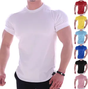 Men Short Sleeve Compression Tops Quick Dry Shirt Cool Dry Fitness Clothing Base Layer T-Shirt for Running Workout Gym