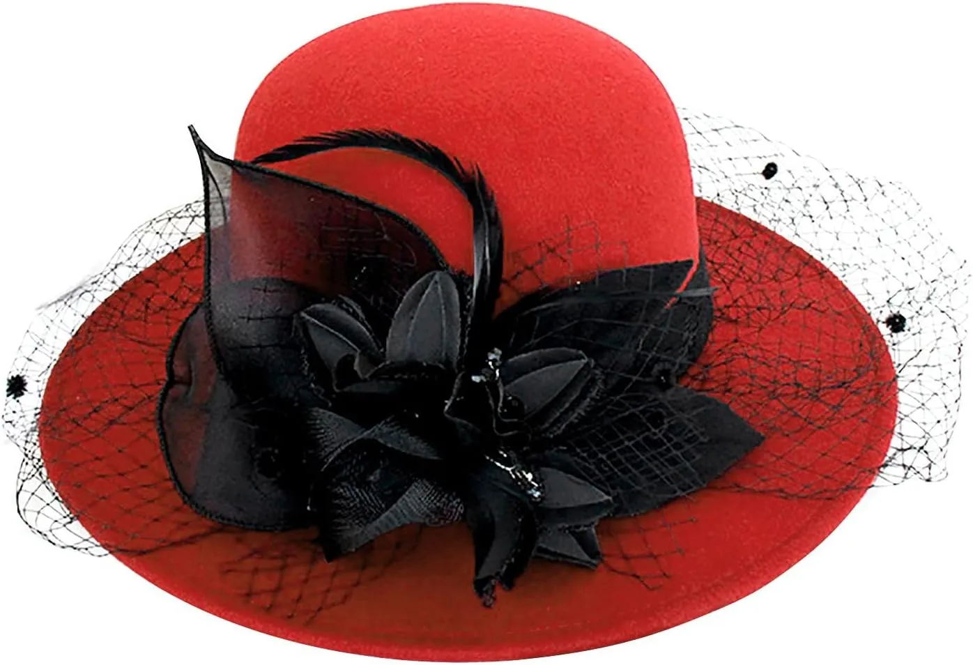 Men Women Roll-up Brim Fedora Bucket Caps Bow Cloche Hat Classic Wool Round Bowler Hats Party Costume Accessory
