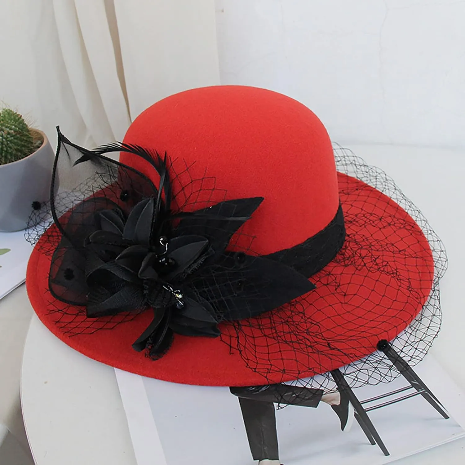 Men Women Roll-up Brim Fedora Bucket Caps Bow Cloche Hat Classic Wool Round Bowler Hats Party Costume Accessory