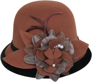 Men Women Roll-up Brim Fedora Bucket Caps Valentines Classic Round Bowler Hats Bow Cloche Hat Party Costume