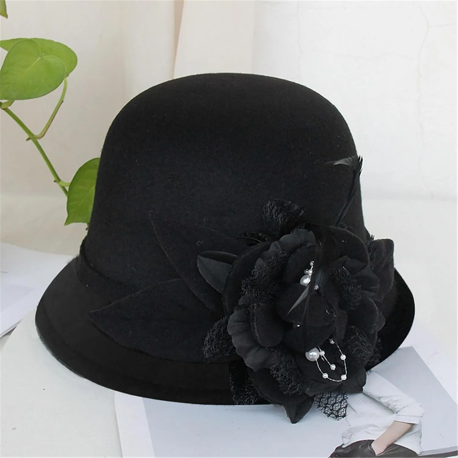 Men Women Roll-up Brim Fedora Bucket Caps Valentines Classic Round Bowler Hats Bow Cloche Hat Party Costume