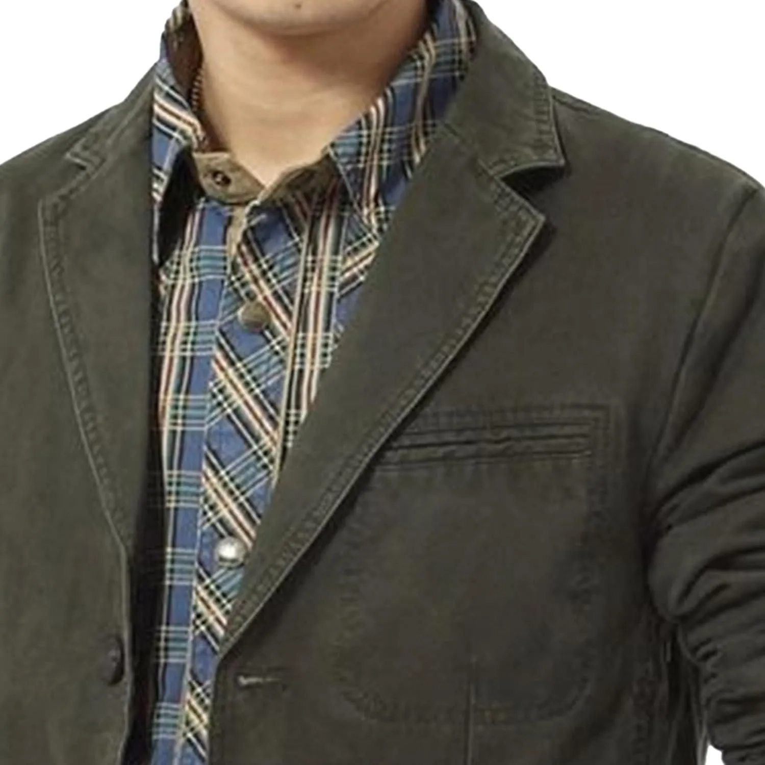Men's Casual Three-Button Coat Lined Cotton Twill Suit Blazer Jacket Notch Lapel Vintage Jacket Sport Coat