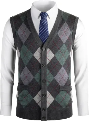 Mens Thick Argyle Sweater Vests Classic V-Neck Knitwear Sleeveless Pullover Autumn Winter Warm Tank Tops