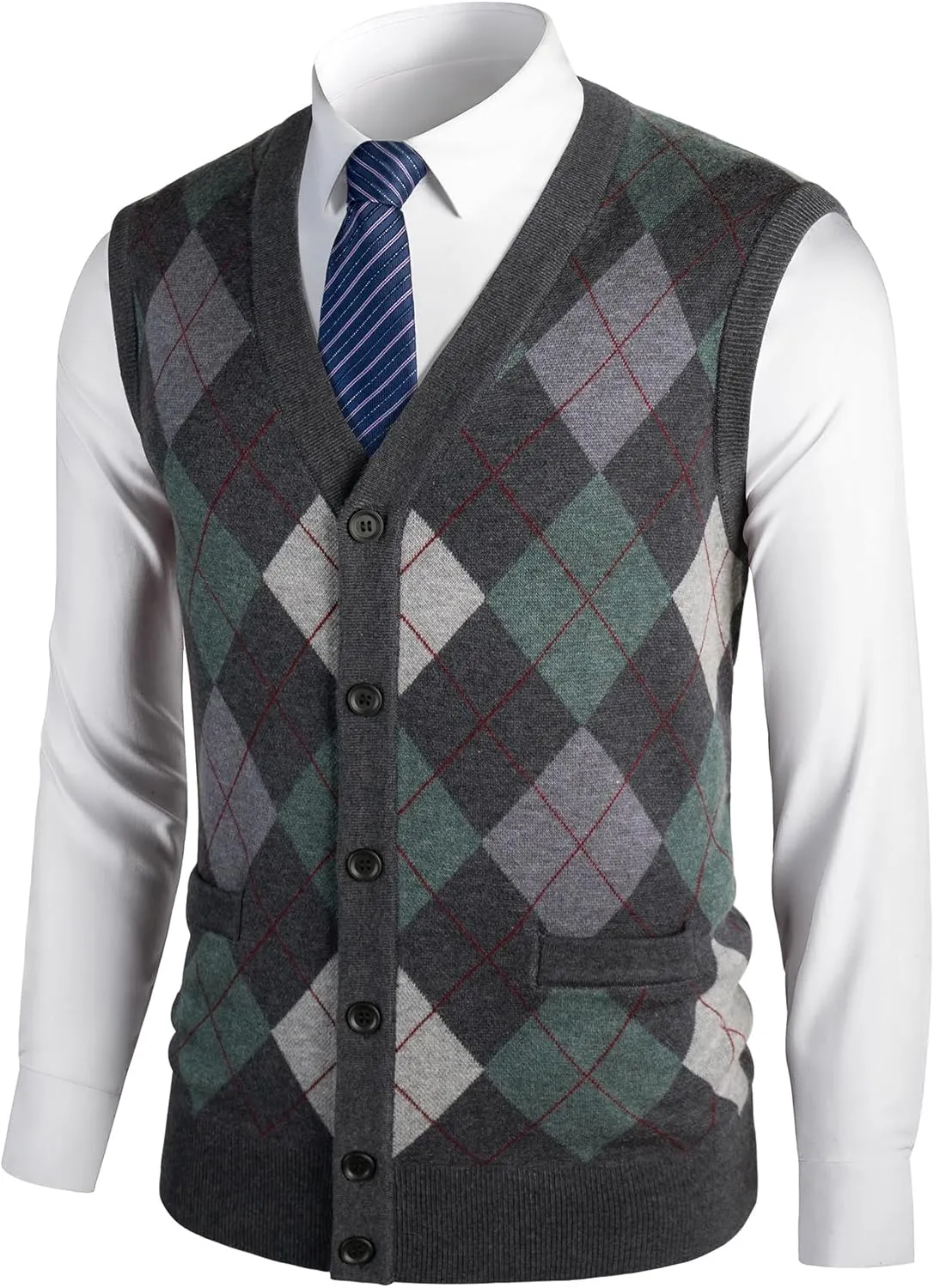 Mens Thick Argyle Sweater Vests Classic V-Neck Knitwear Sleeveless Pullover Autumn Winter Warm Tank Tops
