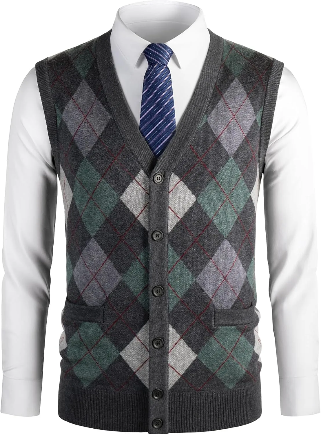 Mens Thick Argyle Sweater Vests Classic V-Neck Knitwear Sleeveless Pullover Autumn Winter Warm Tank Tops