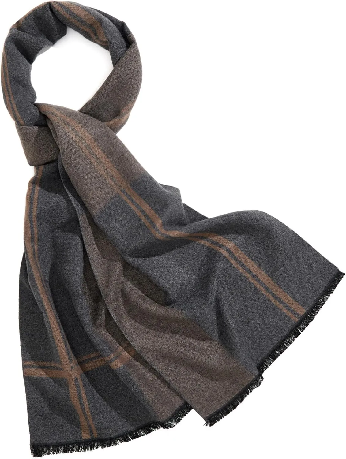 Men's Winter Warm Scarf Premium Cashmere Feel, Luxuriously Soft Long Plaid Pattern