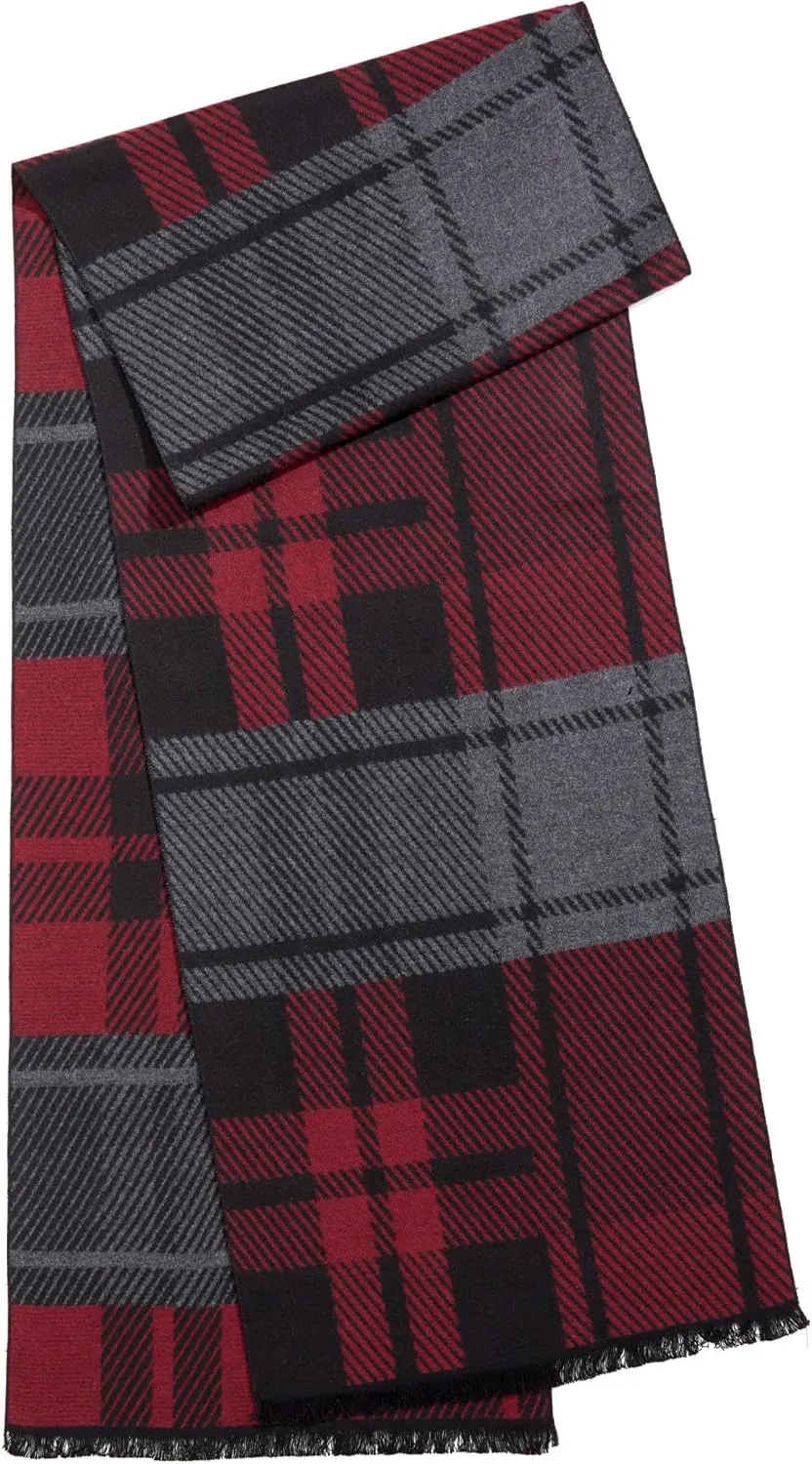 Men's Winter Warm Scarf Premium Cashmere Feel, Luxuriously Soft Long Plaid Pattern
