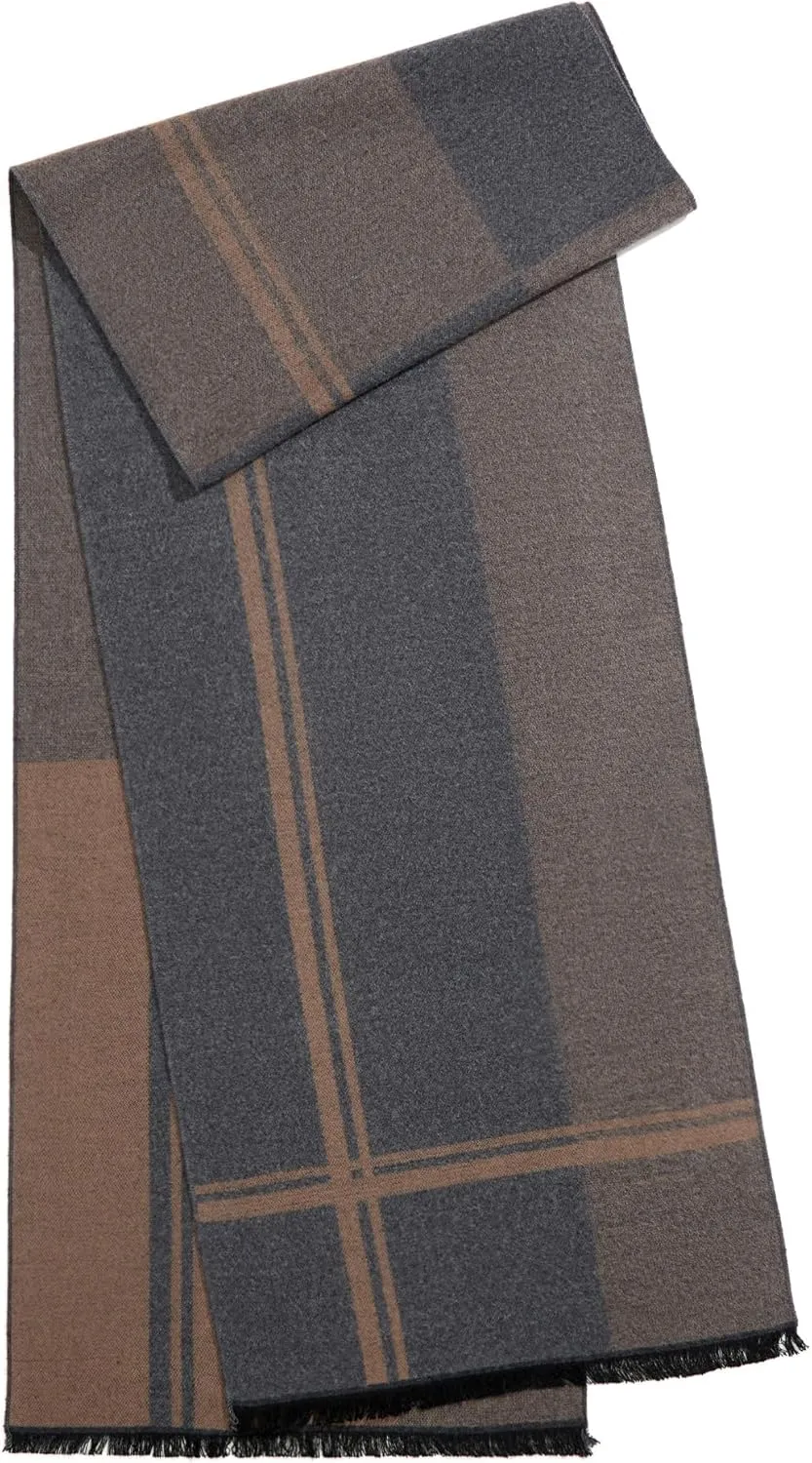 Men's Winter Warm Scarf Premium Cashmere Feel, Luxuriously Soft Long Plaid Pattern