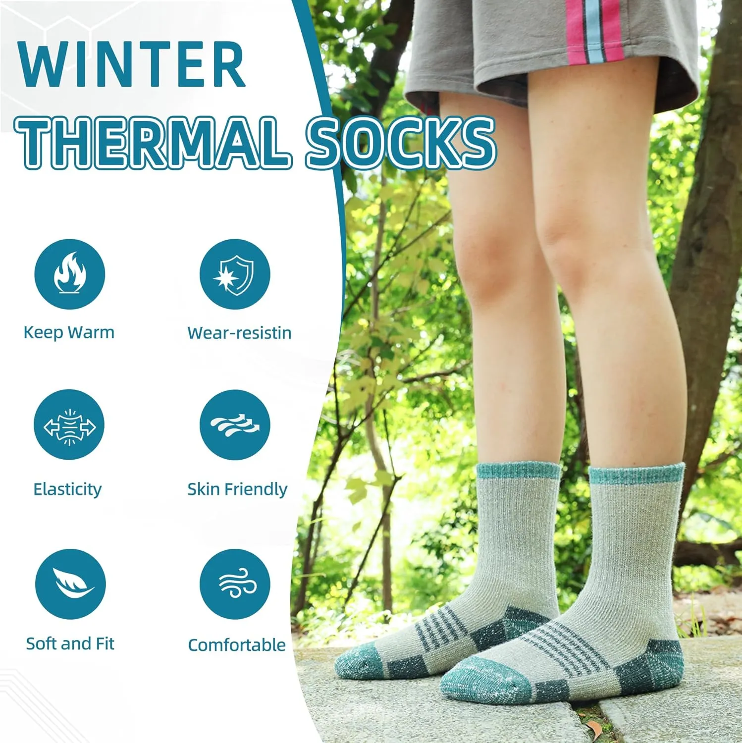 Merino Wool Hiking Socks for Kids Boy Girls Winter Warm Thermal Thick Boot Cozy Cushion Crew Socks