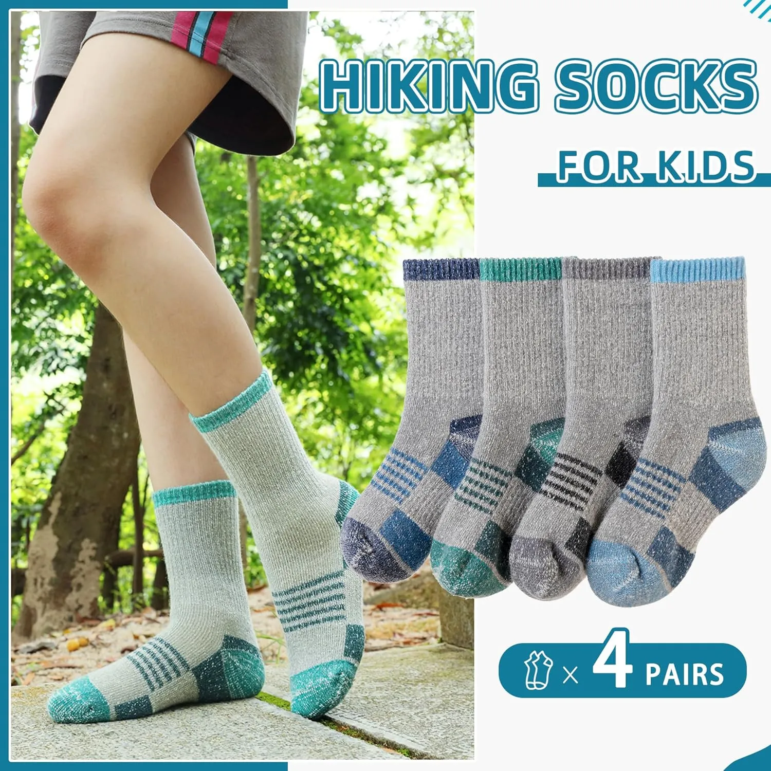 Merino Wool Hiking Socks for Kids Boy Girls Winter Warm Thermal Thick Boot Cozy Cushion Crew Socks