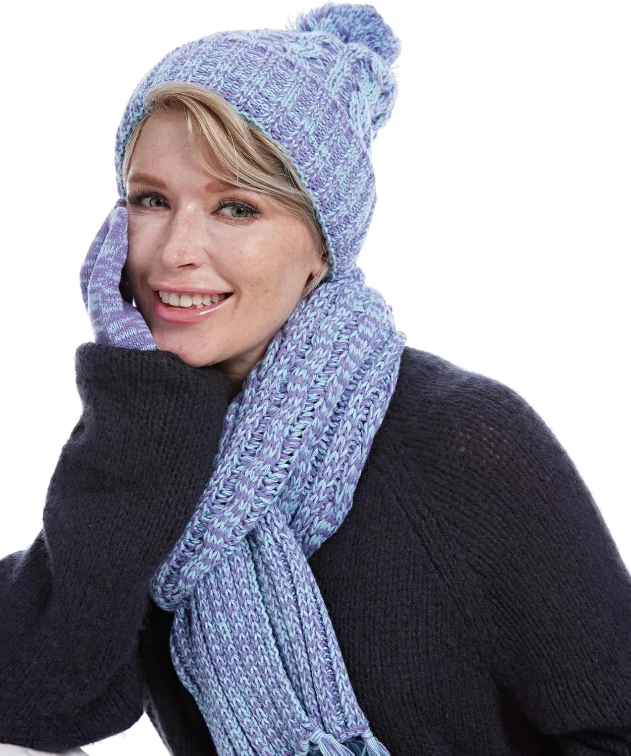 MissShorthair Womens Beanie Winter Hats 3 in 1 Knit Warm Hat Gloves and Scarf Set Women Scarves for Cold Weather