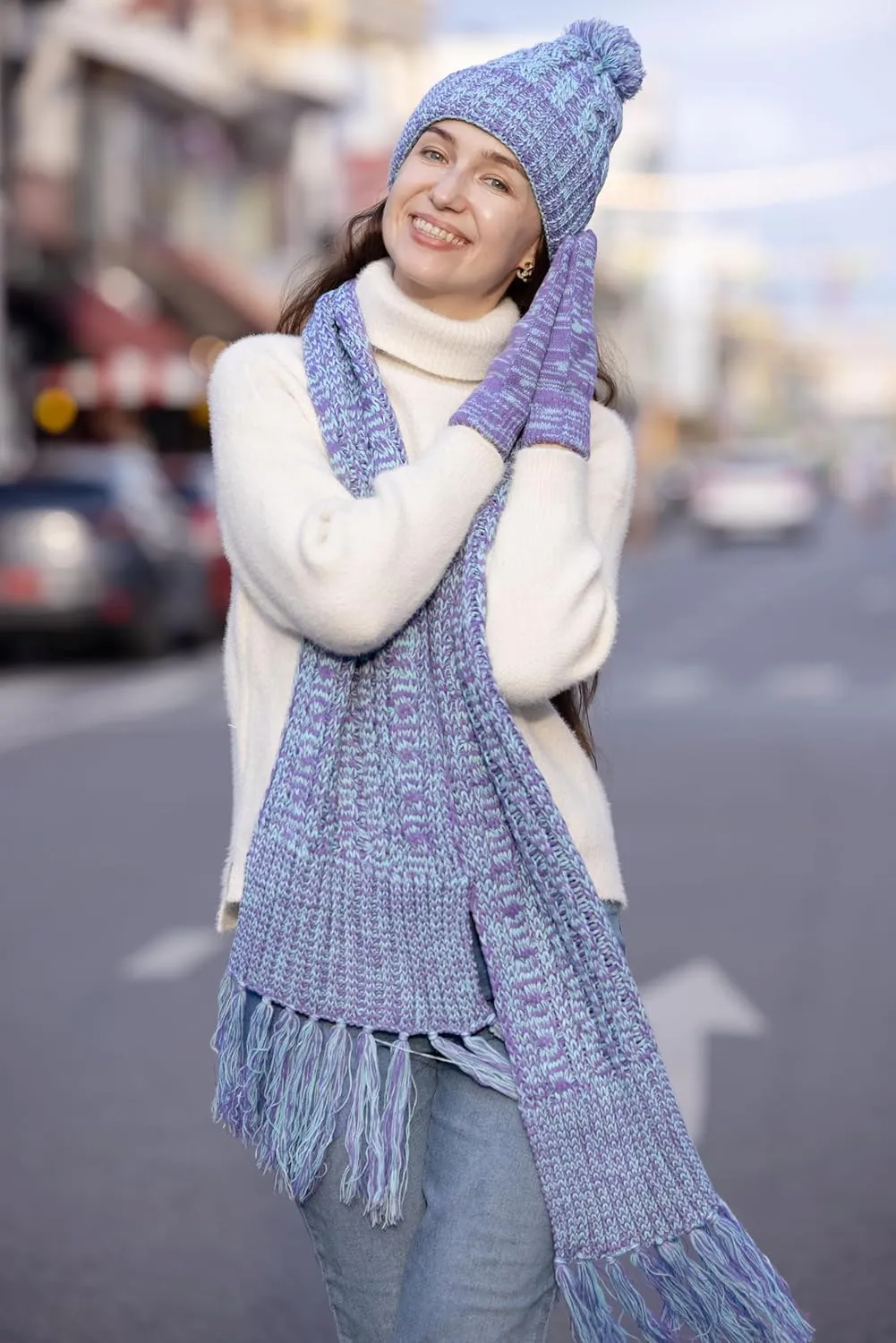 MissShorthair Womens Beanie Winter Hats 3 in 1 Knit Warm Hat Gloves and Scarf Set Women Scarves for Cold Weather