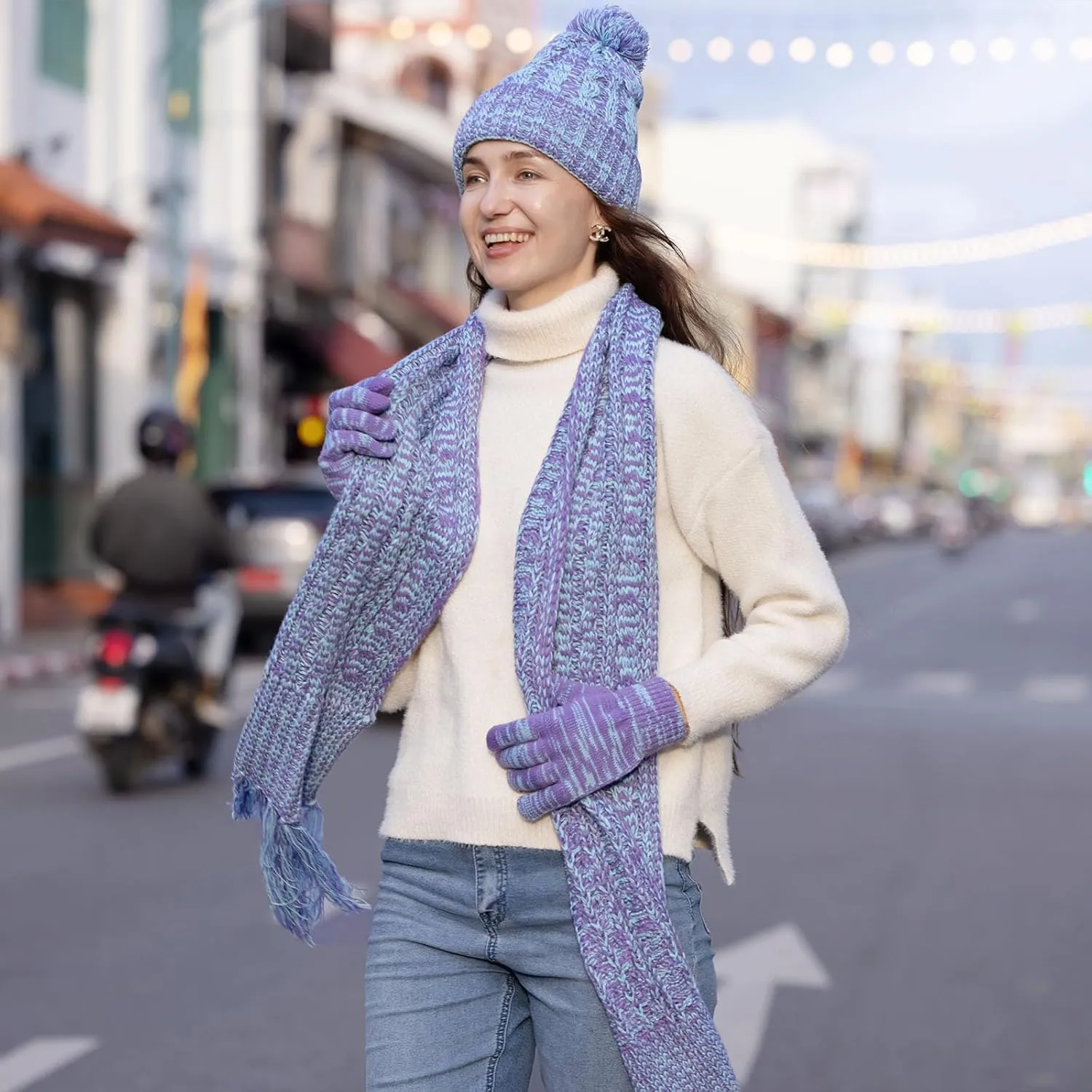 MissShorthair Womens Beanie Winter Hats 3 in 1 Knit Warm Hat Gloves and Scarf Set Women Scarves for Cold Weather