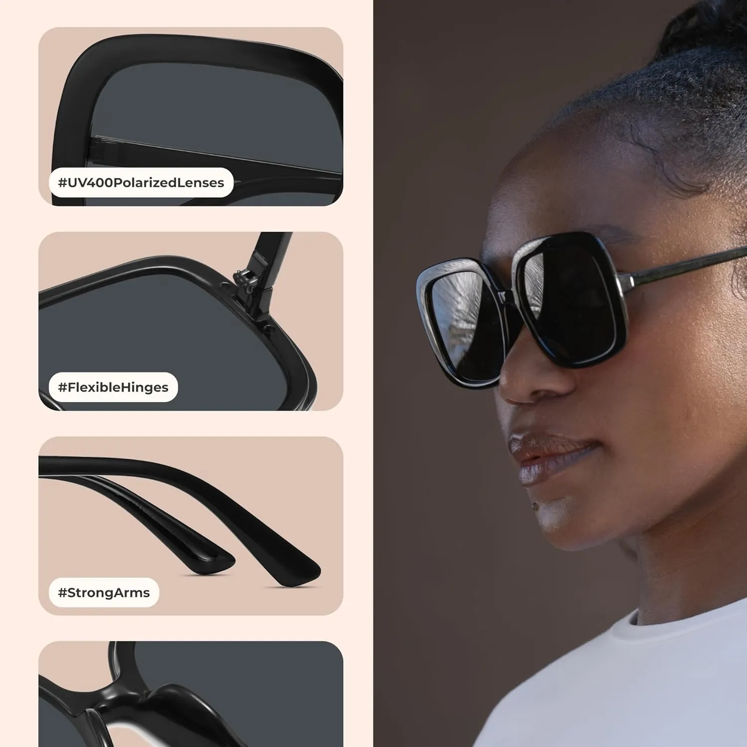 miyya Oversized Polarized Sunglasses Women, Trendy Retro Sun Glasses for Women 2025, Oversized Shades