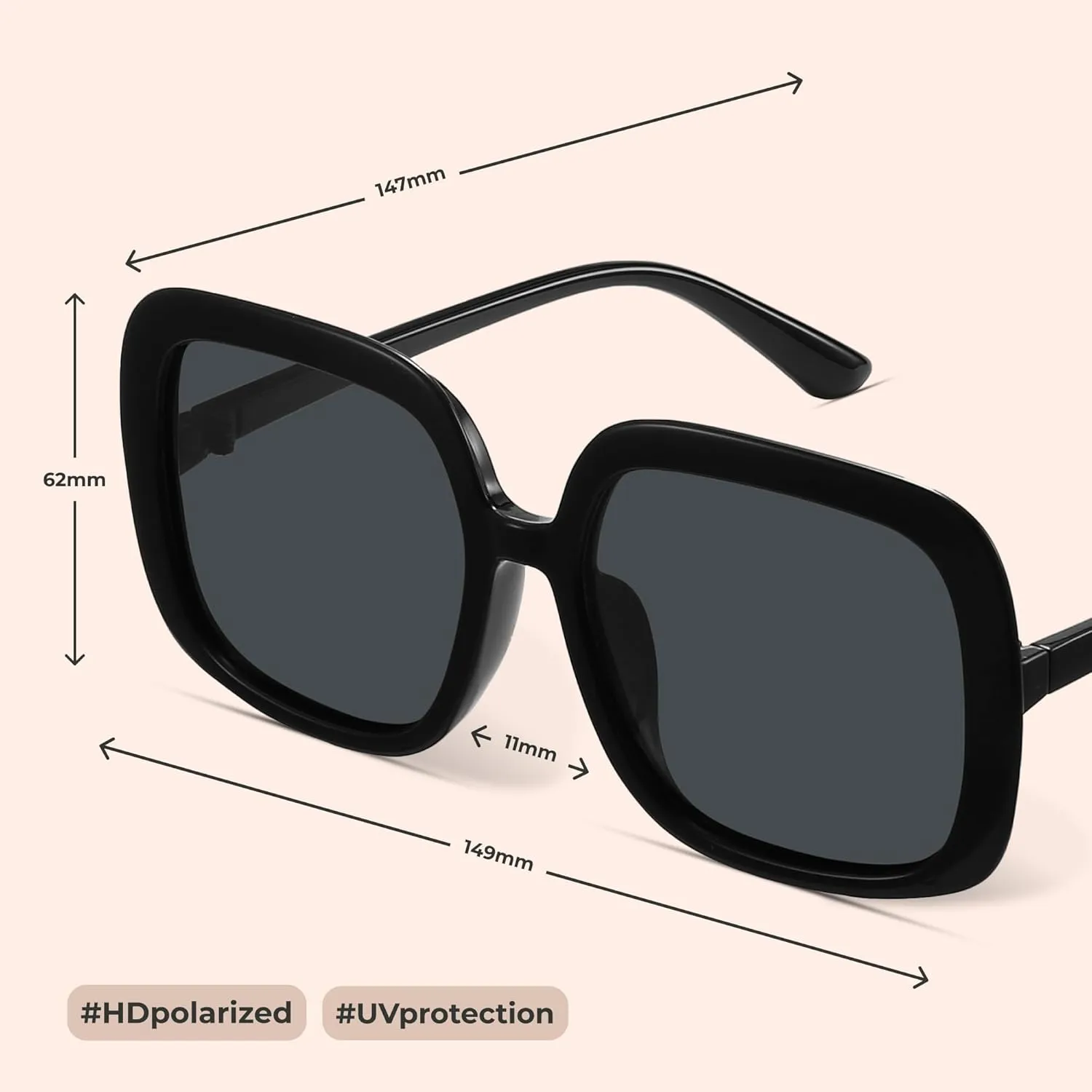 miyya Oversized Polarized Sunglasses Women, Trendy Retro Sun Glasses for Women 2025, Oversized Shades