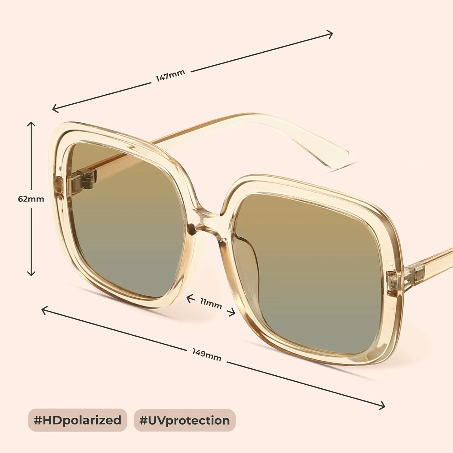 miyya Oversized Polarized Sunglasses Women, Trendy Retro Sun Glasses for Women 2025, Oversized Shades
