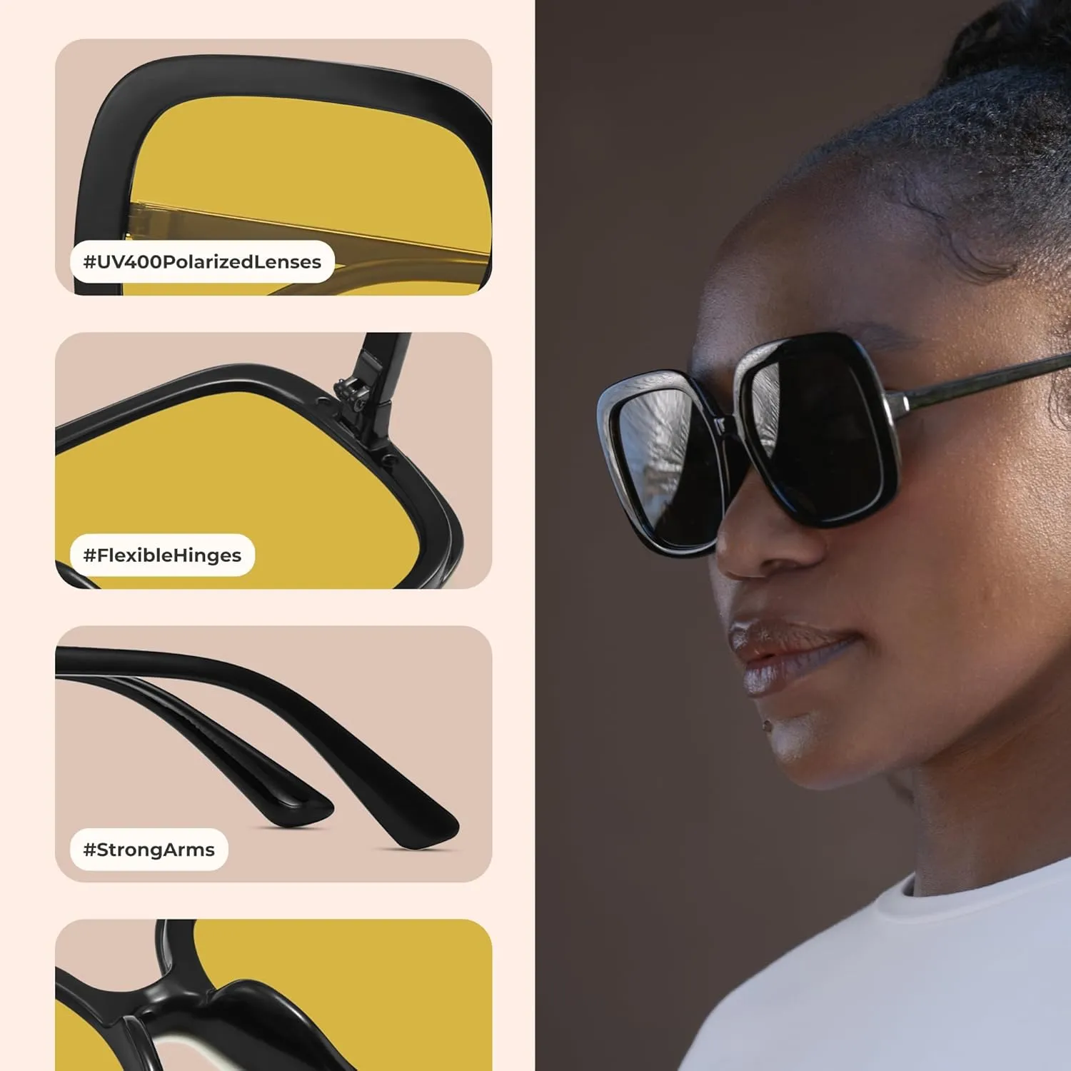 miyya Oversized Polarized Sunglasses Women, Trendy Retro Sun Glasses for Women 2025, Oversized Shades