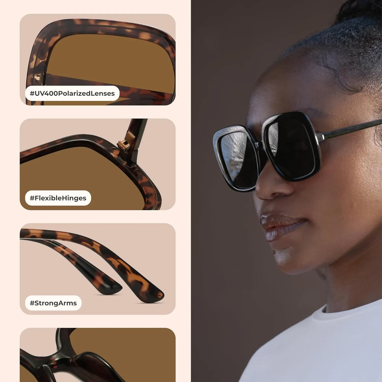 miyya Oversized Polarized Sunglasses Women, Trendy Retro Sun Glasses for Women 2025, Oversized Shades