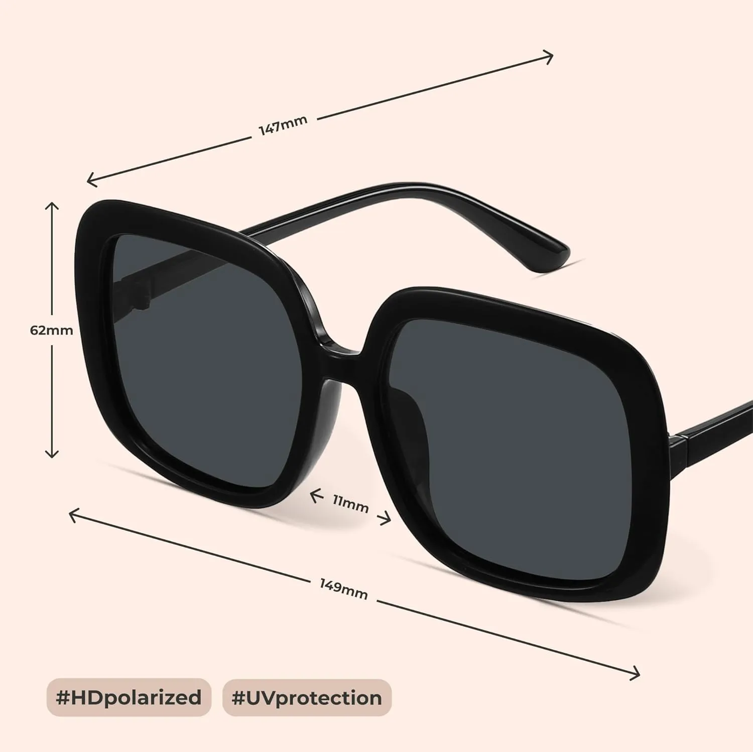 miyya Oversized Polarized Sunglasses Women, Trendy Retro Sun Glasses for Women 2025, Oversized Shades