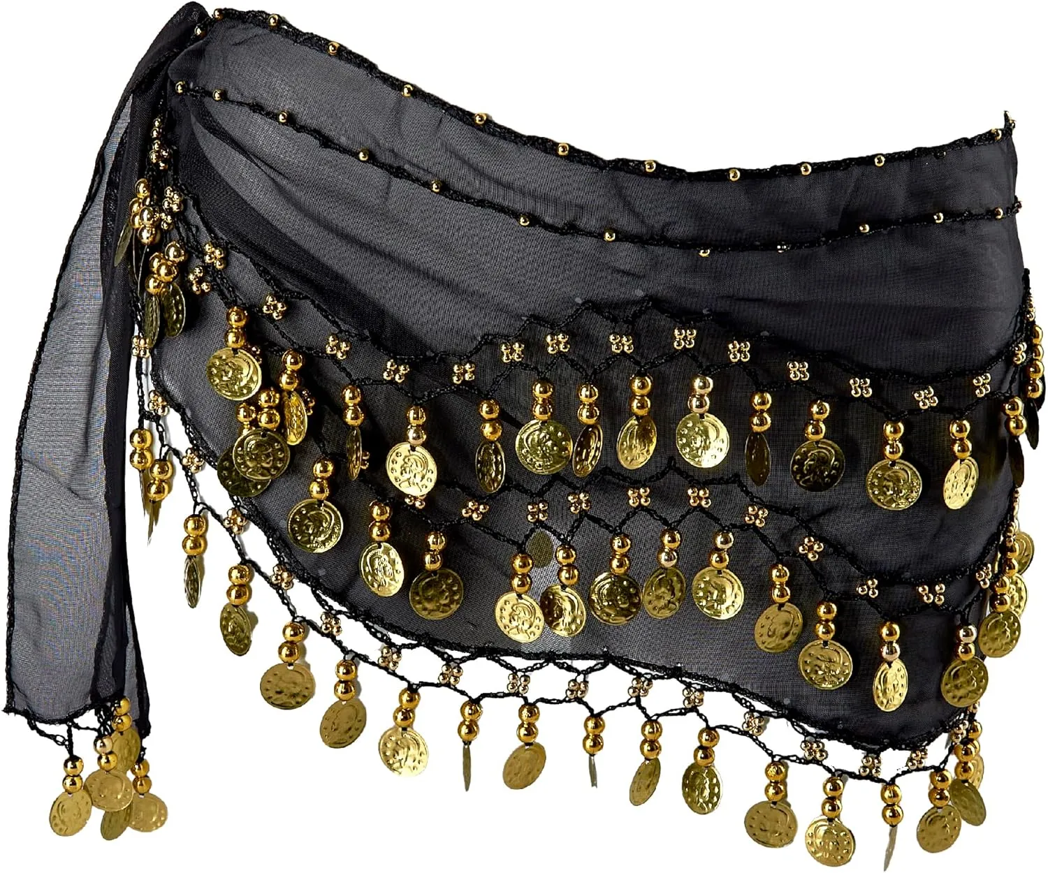 MOLFUJ Belly Dance Hip Scarf with 128 Gold Coins, Belly Dancer Belt Scarf Skirt for Women