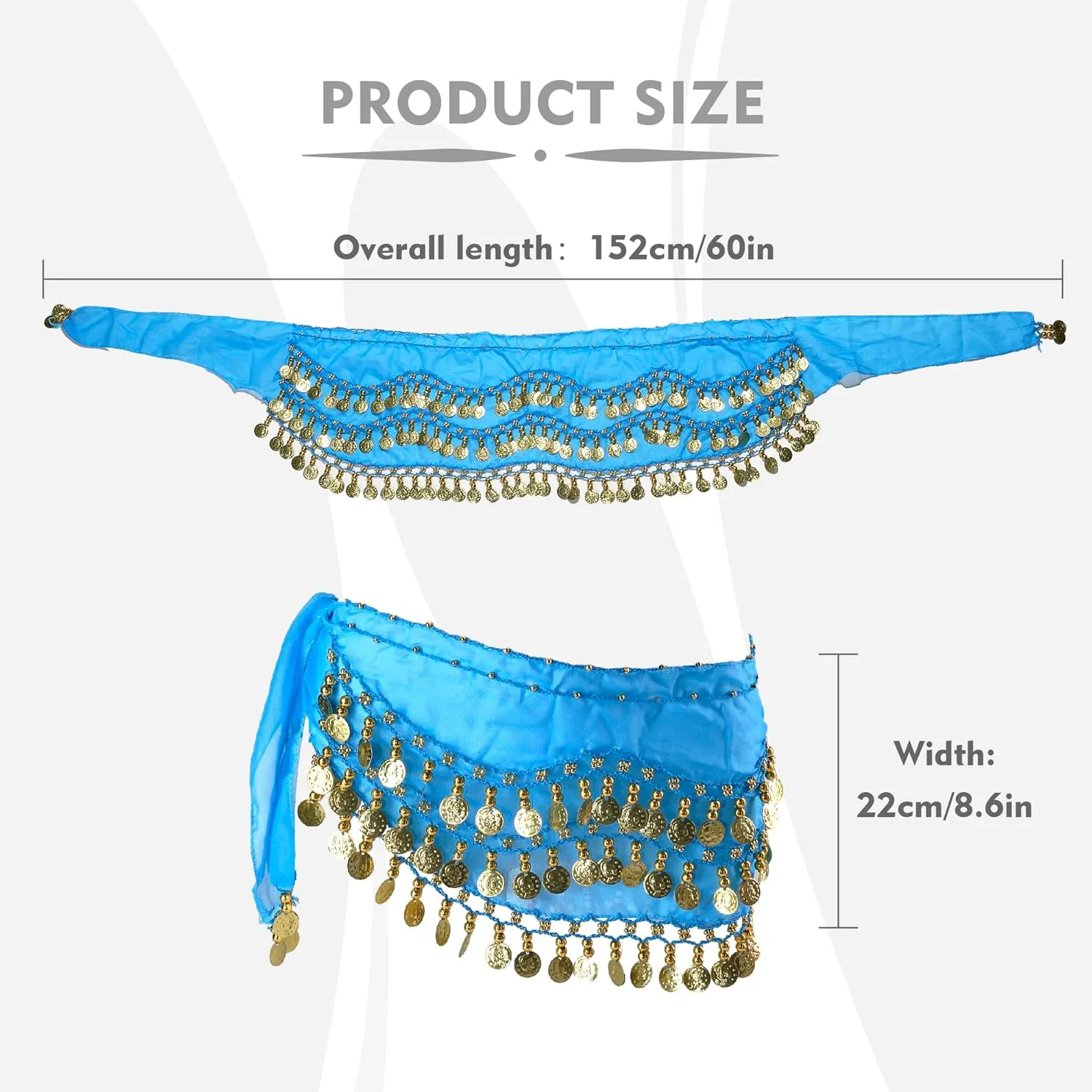 MOLFUJ Belly Dance Hip Scarf with 128 Gold Coins, Belly Dancer Belt Scarf Skirt for Women