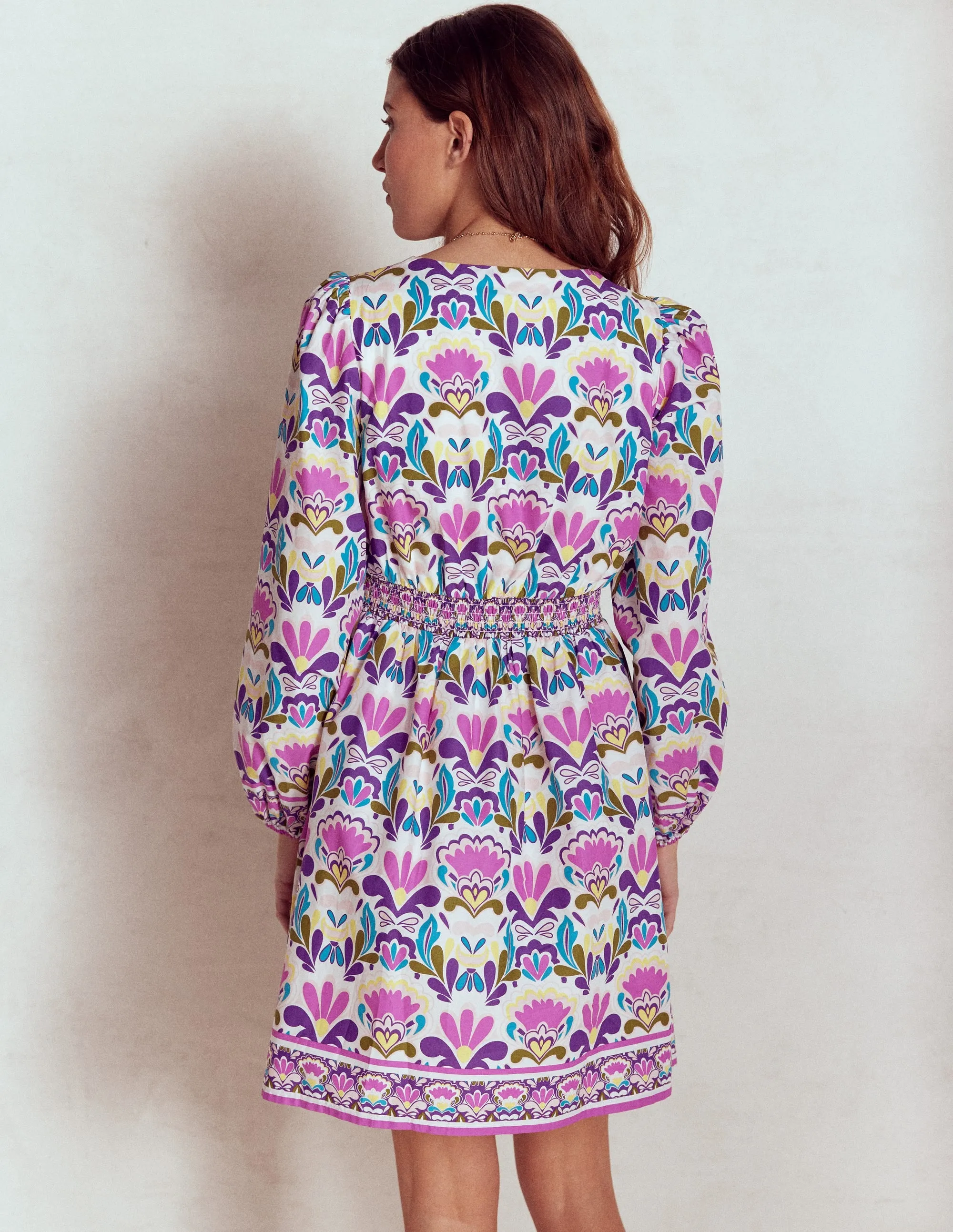 Mya Cotton Short Dress-Royal Purple, Freesia Stamp