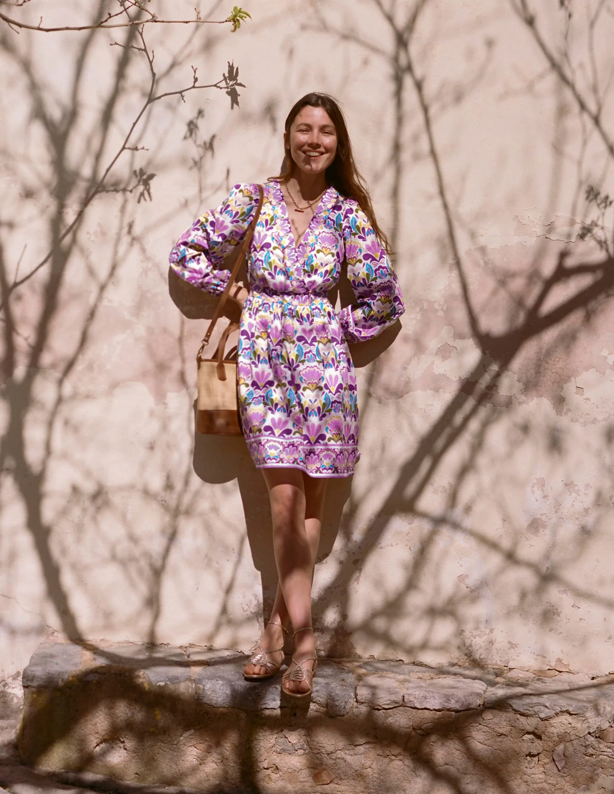 Mya Cotton Short Dress-Royal Purple, Freesia Stamp