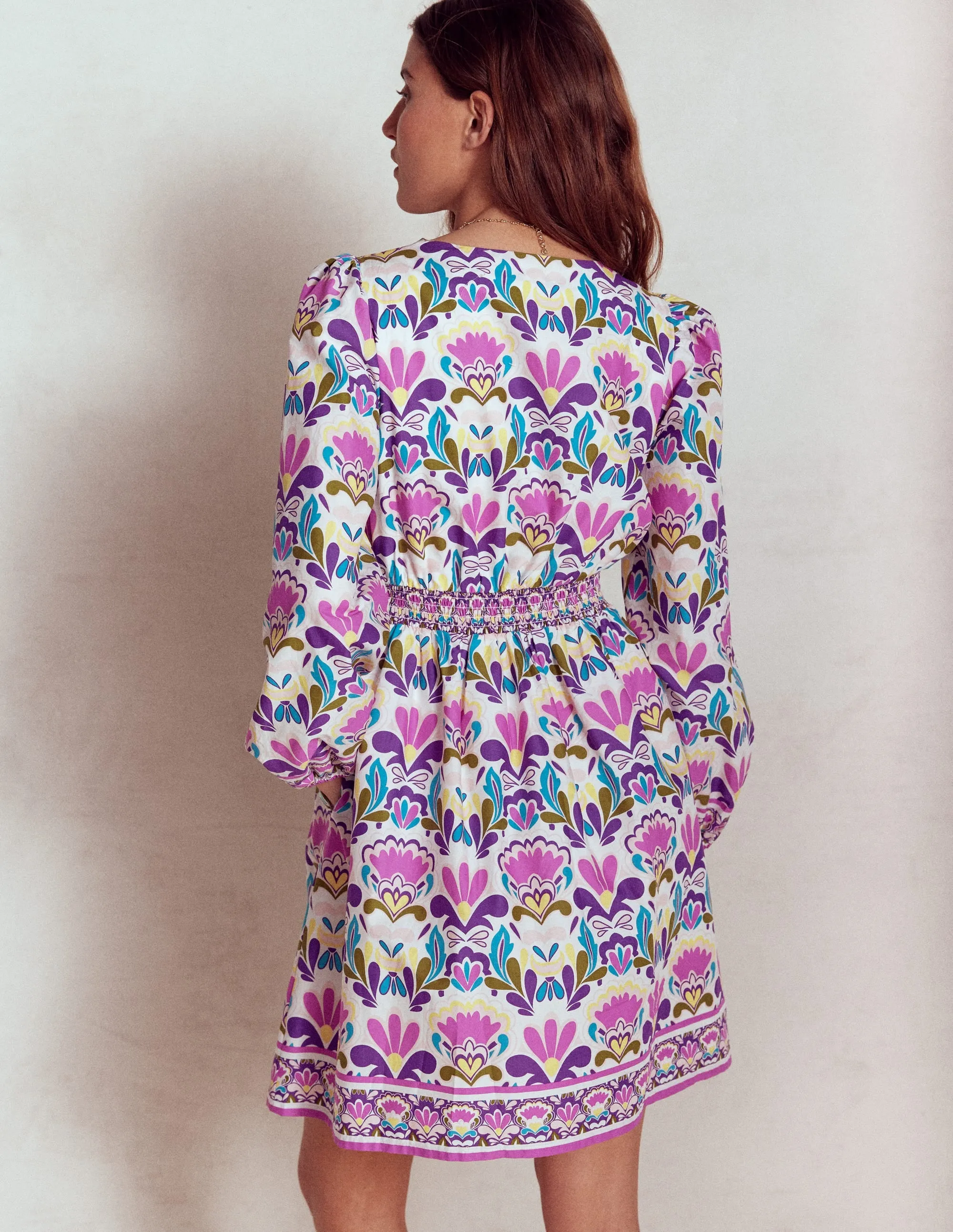 Mya Cotton Short Dress-Royal Purple, Freesia Stamp