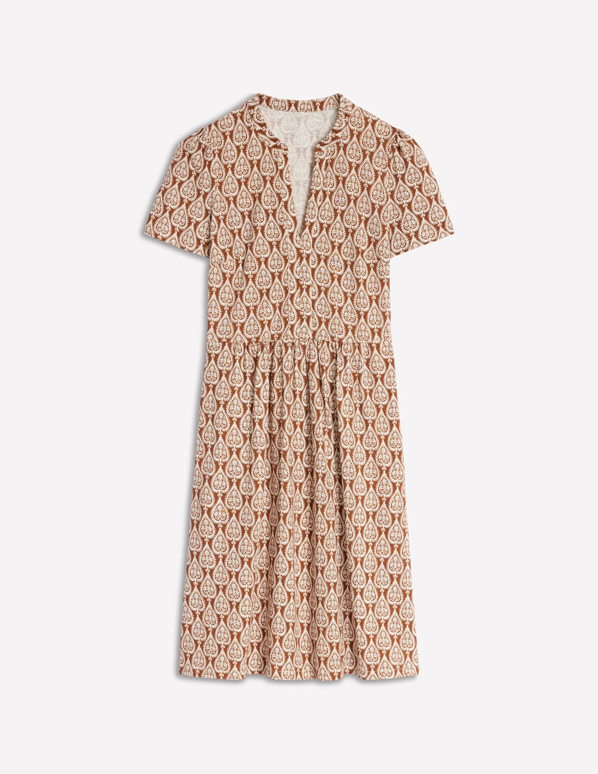 Naomi Short Sleeve Dress-Cognac, Ornate Geo