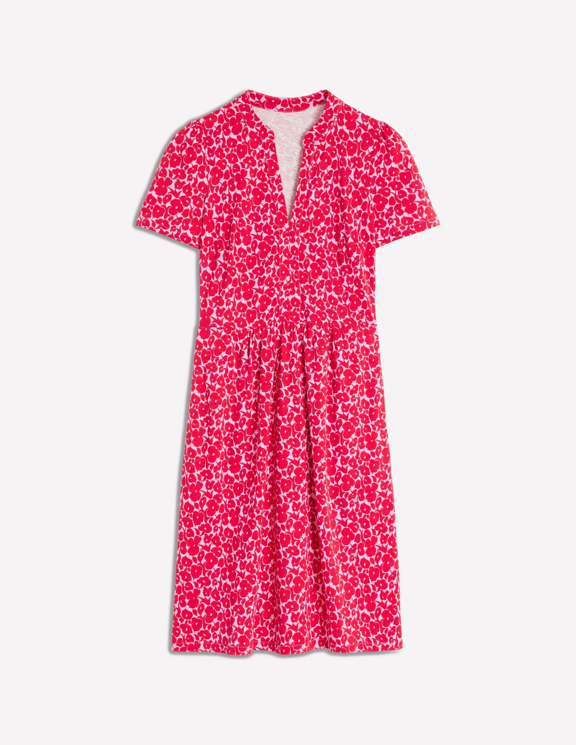 Naomi Short Sleeve Dress-Jewel Red, Leafy Grove