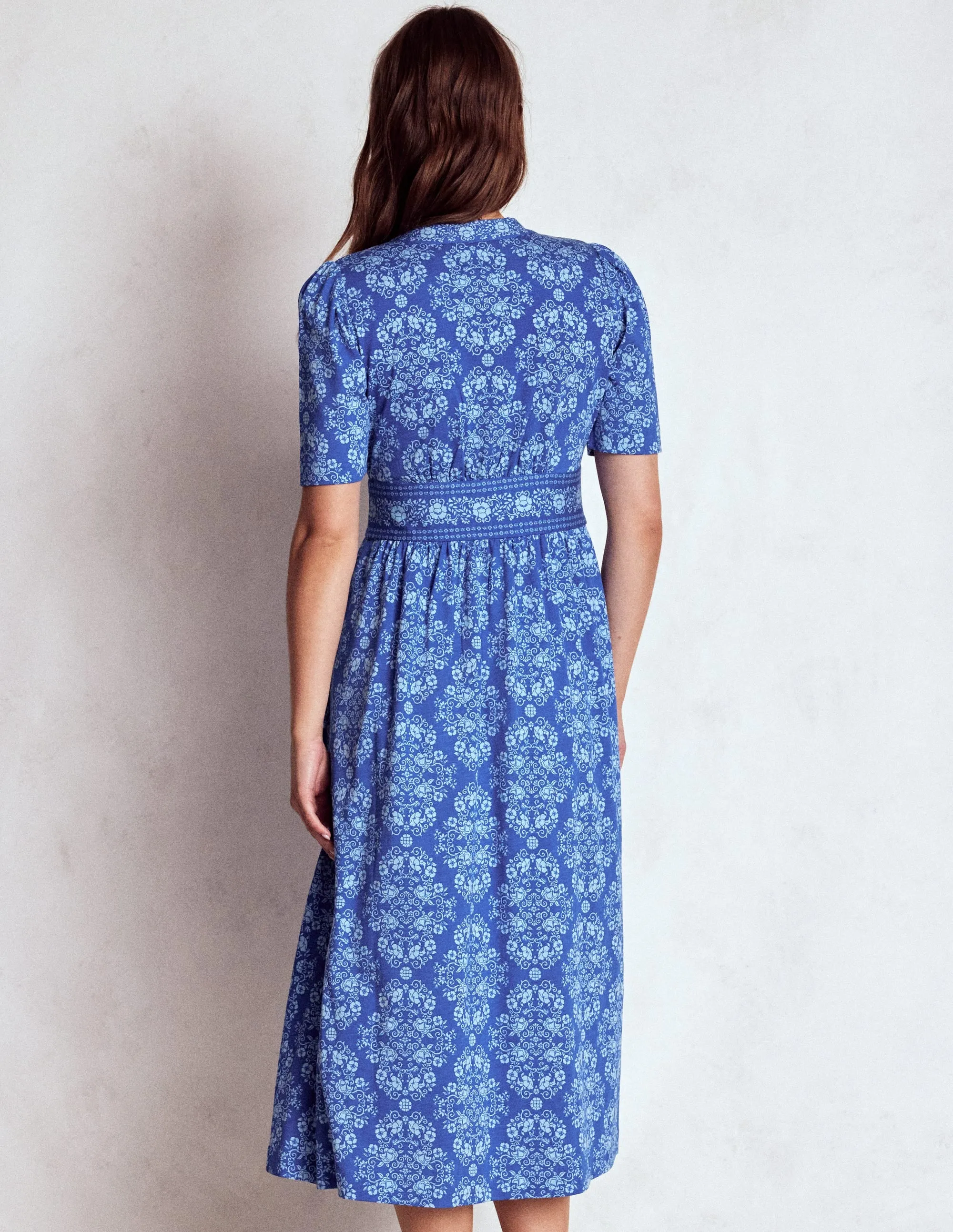 Natalia Jersey Tea Dress-Bright Blue, Ornamental