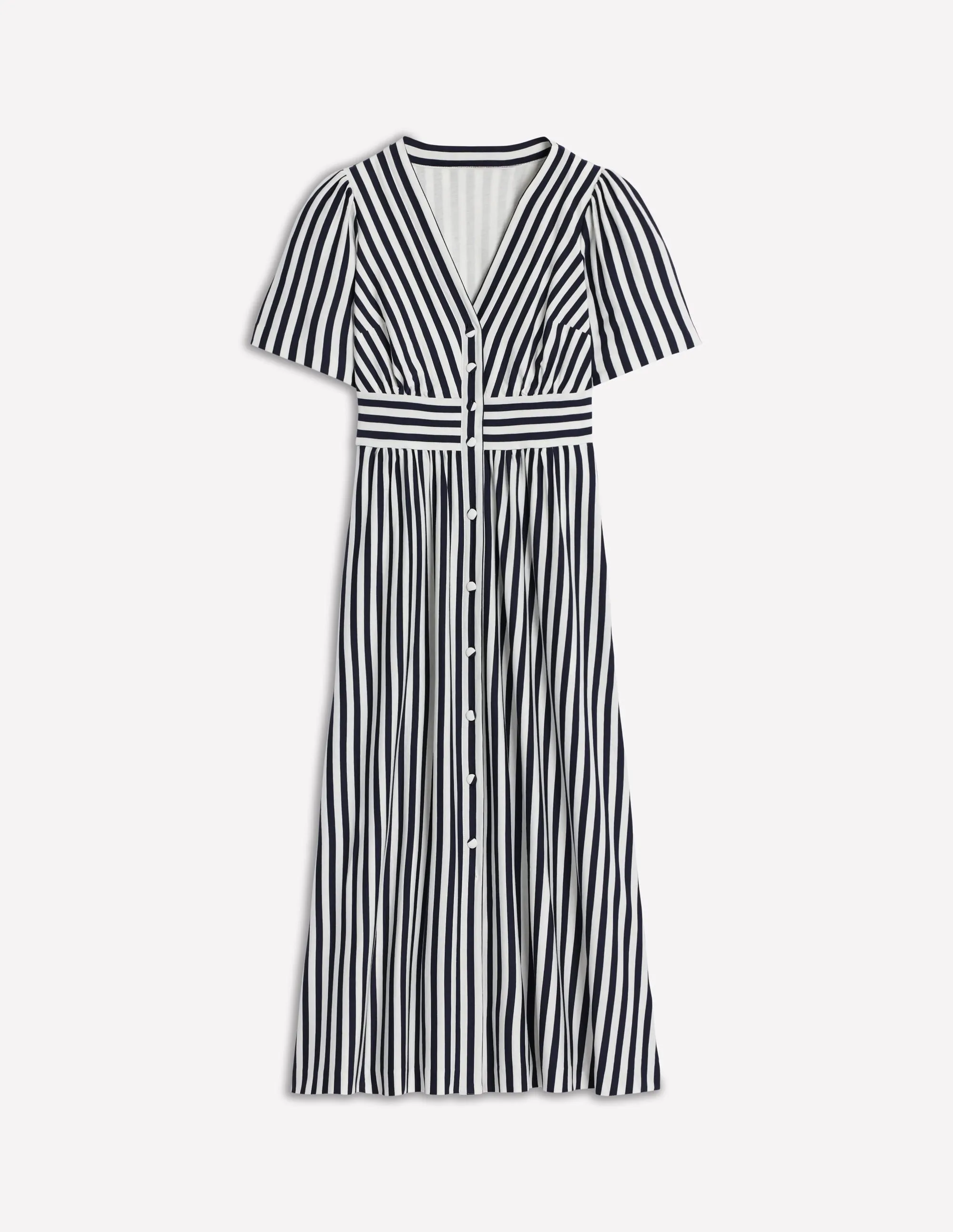 Natalia Jersey Tea Dress-French Navy, Ivory Stripe