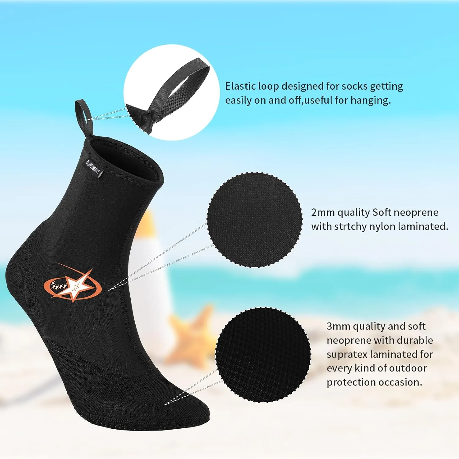Neoprene Socks 2MM Diving Sock for Sand Proof Beach Volleyball Sock for Outdoor Water Sports beach socks/SMLXL2XL