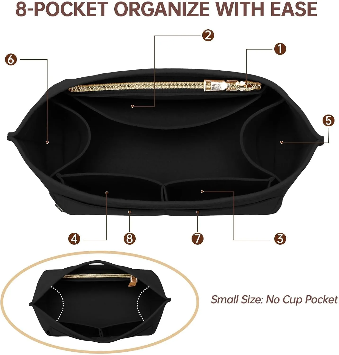 OPPOSHE Purse Organizer Insert for Longchamp Le Pliage, Premium Felt Long Champ Bag Handbag Women, Tote Organizer Insert with 9 Compartments (Medium, Black)