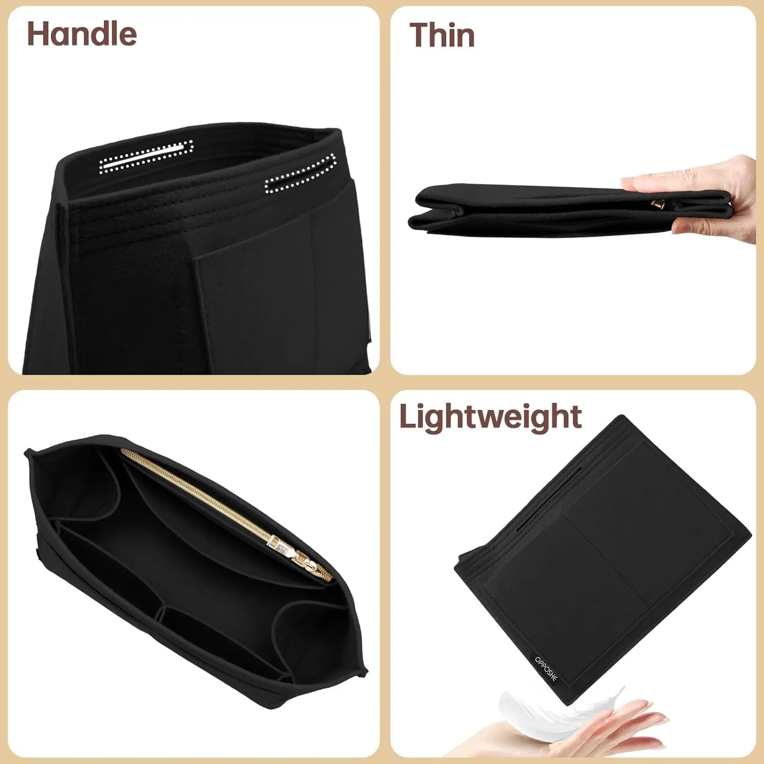 OPPOSHE Purse Organizer Insert for Longchamp Le Pliage, Premium Felt Long Champ Bag Handbag Women, Tote Organizer Insert with 9 Compartments (Medium, Black)