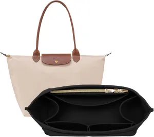 OPPOSHE Purse Organizer Insert for Longchamp Le Pliage, Premium Felt Long Champ Bag Handbag Women, Tote Organizer Insert with 9 Compartments (Medium, Black)