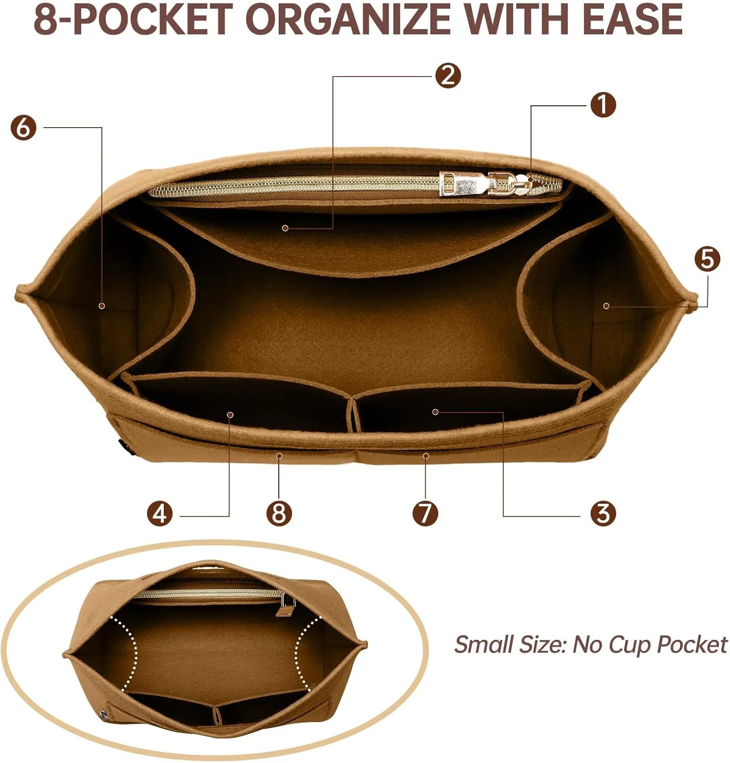OPPOSHE Purse Organizer Insert for Longchamp Le Pliage, Premium Felt Long Champ Bag Handbag Women, Tote Organizer Insert with 9 Compartments (Medium, Brown)
