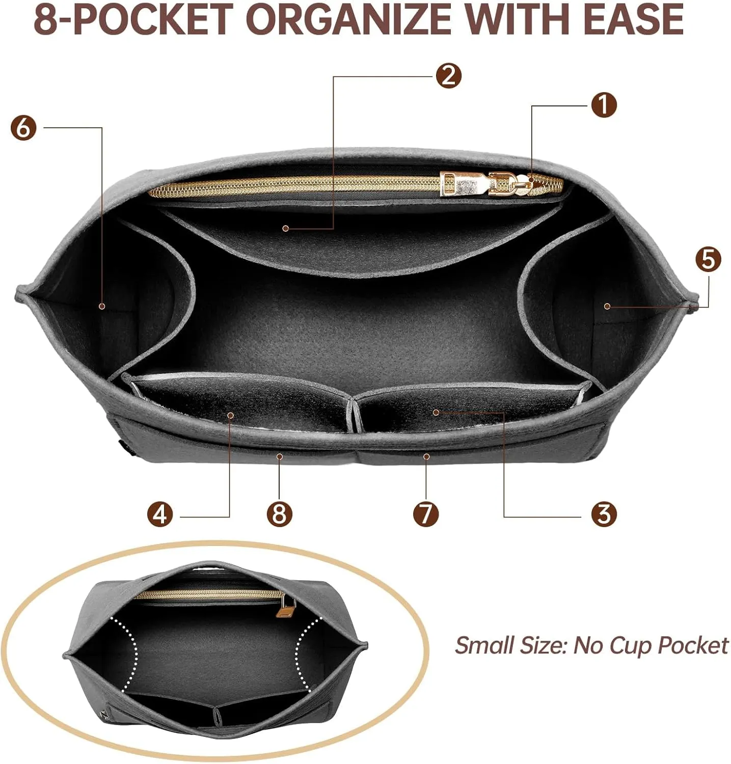 OPPOSHE Purse Organizer Insert for Longchamp Le Pliage, Premium Felt Long Champ Bag Handbag Women, Tote Organizer Insert with 9 Compartments (Medium, Grey)