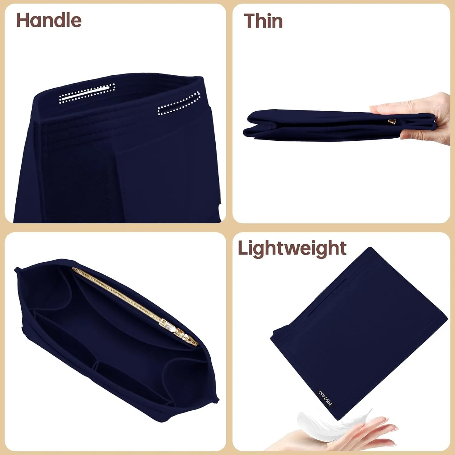 OPPOSHE Purse Organizer Insert for Longchamp Le Pliage, Premium Felt Long Champ Bag Handbag Women, Tote Organizer Insert with 9 Compartments (Medium, Navy)