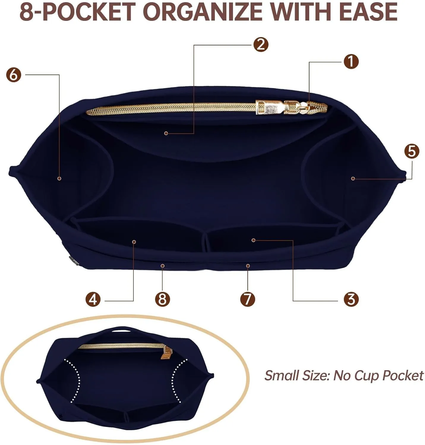 OPPOSHE Purse Organizer Insert for Longchamp Le Pliage, Premium Felt Long Champ Bag Handbag Women, Tote Organizer Insert with 9 Compartments (Medium, Navy)