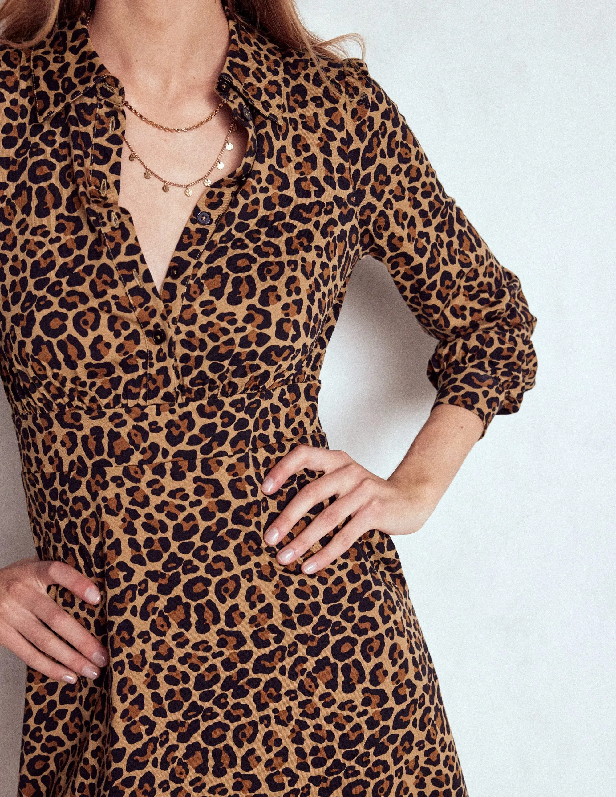 Orla Short Jersey Shirt Dress-Cheetah Pop