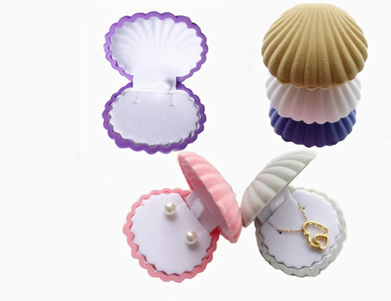 Pack of 6 Colorful Velvet Earring Gift Box Shell Jewelry Storage Case Showcase Display Organizer Box for Necklace