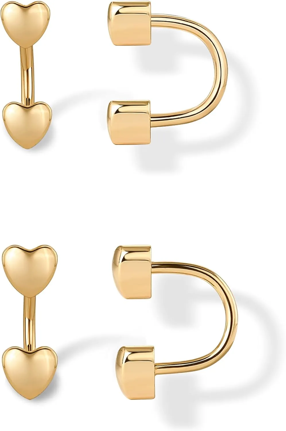 PAVOI 14K Gold Plated Sterling Silver Posts Double Half Huggie Earring Jacket Pack for Women - Gold Statement Loop Hoop Earring Set - Heart Ball Cubic Zirconia Screwback Studs