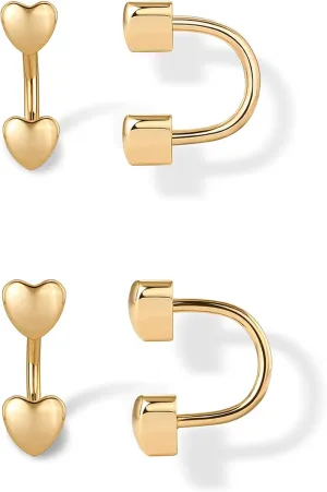 PAVOI 14K Gold Plated Sterling Silver Posts Double Half Huggie Earring Jacket Pack for Women - Gold Statement Loop Hoop Earring Set - Heart Ball Cubic Zirconia Screwback Studs