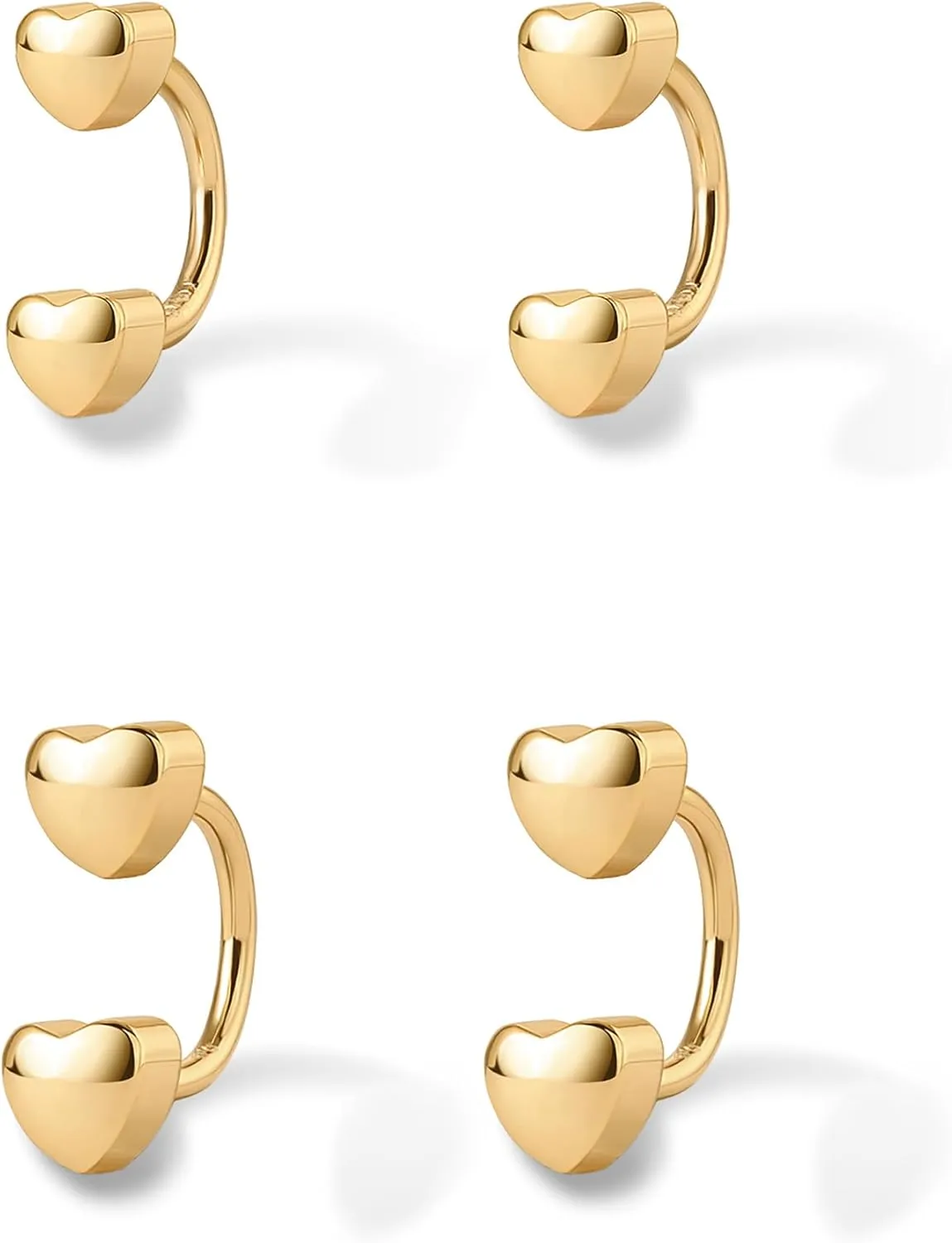 PAVOI 14K Gold Plated Sterling Silver Posts Double Half Huggie Earring Jacket Pack for Women - Gold Statement Loop Hoop Earring Set - Heart Ball Cubic Zirconia Screwback Studs