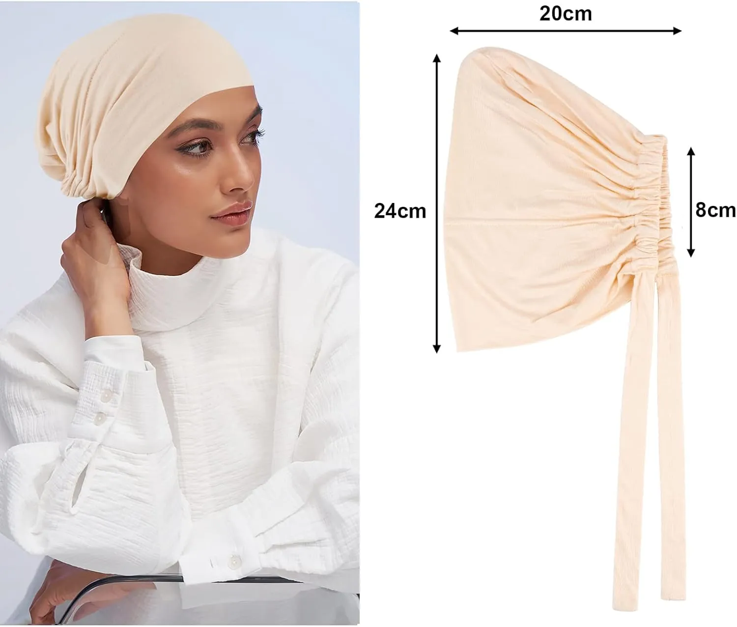 PHOGARY 4 Pcs Women Hijab Undercap, Islamic Muslim Under Hijab Cap Inner Under Scarf Hat Turban with Tie Back Closure