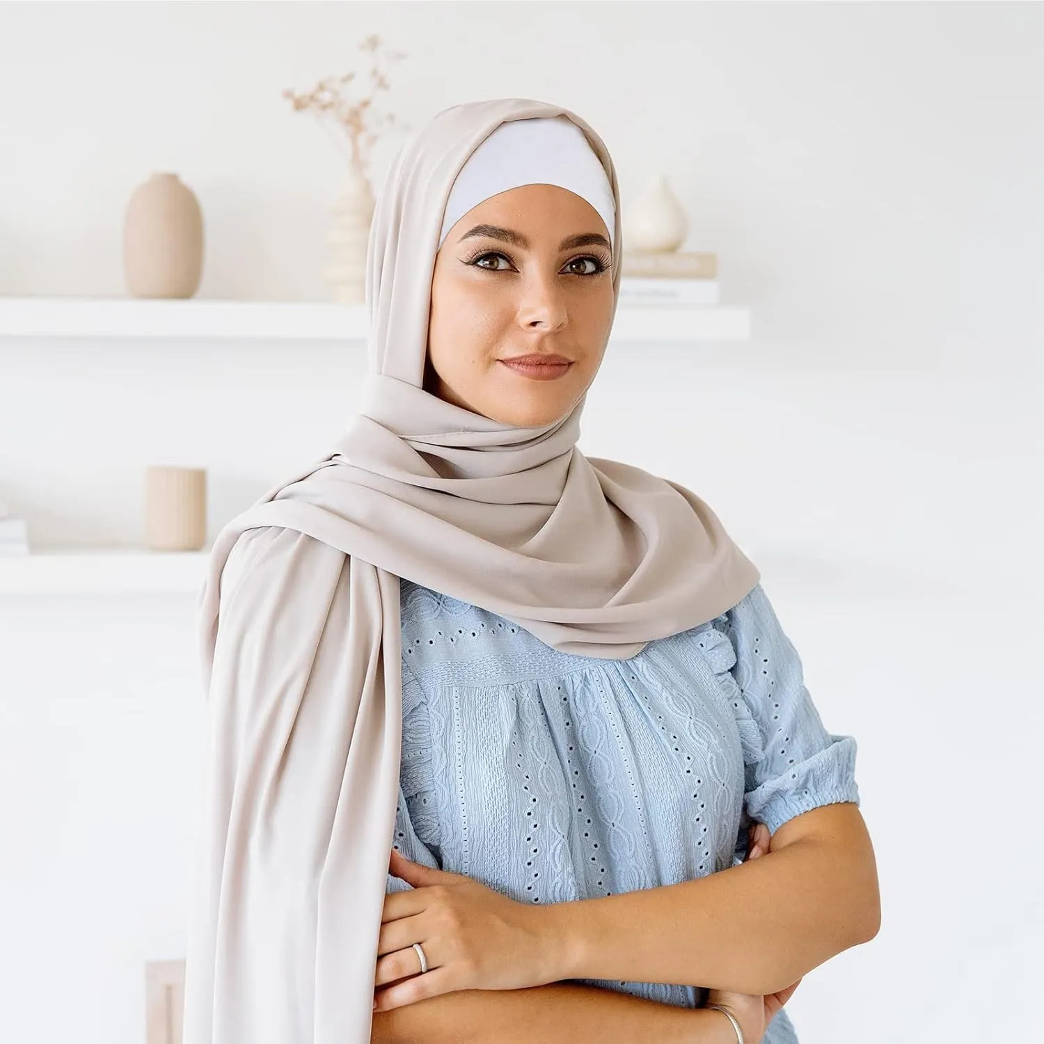 PHOGARY 4 Pcs Women Hijab Undercap, Islamic Muslim Under Hijab Cap Inner Under Scarf Hat Turban with Tie Back Closure