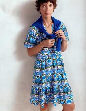 Piper Short Jersey Dress-Kingfisher Blue, Freesia Stamp