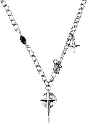 PLwelth Y2K Necklaces for Men Star Moon Necklace Gothic Necklaces for Party Cosplay Decoration Charm Jewelry Gift for Him